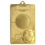 Złoty medal piłka nożna MMC7045/G – prostokątny medal 70x45 mm z motywem piłki nożnej i miejscem na emblemat śr. 25 mm. Wykonany z metalu. Idealna nagroda na turniej piłki nożnej i ligę szkolną.