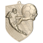 Srebrny medal piłka nożna MD8049/S – medal w kształcie tarczy 78x67 mm z motywem piłkarza kopiącego piłkę. Wykonany z metalu, grubość 3 mm. Idealna nagroda na turniej piłki nożnej i ligę szkolną.