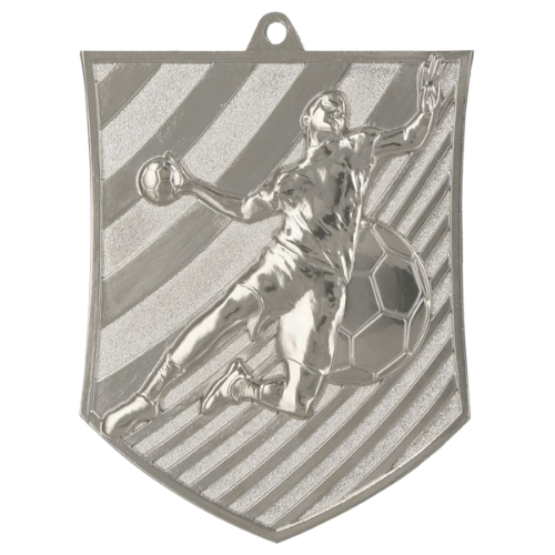Srebrny medal odlewany piłka ręczna MD8051/S – odlewany medal w kształcie tarczy 78x65 mm z motywem zawodnika rzucającego piłkę. Wykonany z metalu. Idealna nagroda na turniej piłki ręcznej i ligę szkolną.