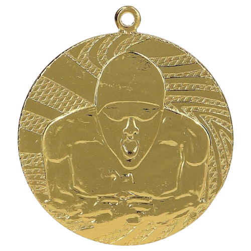 Złoty medal pływanie MMC1640/G – okrągły medal śr. 4 cm z motywem pływaka. Wykonany z metalu, grubość 2 mm. Idealna nagroda na zawody pływackie i ligę szkolną.