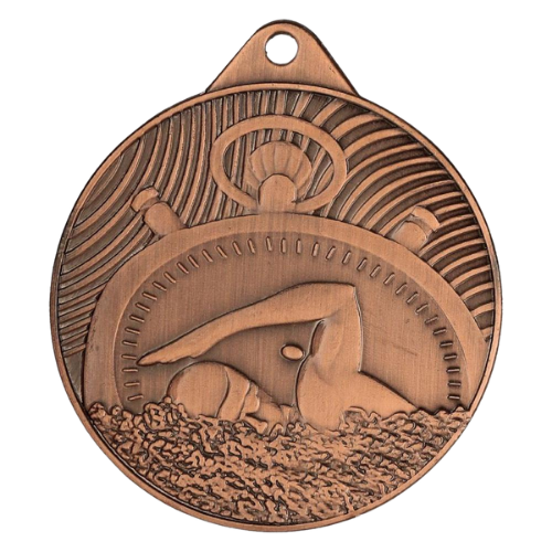 Brązowy medal pływanie MMC33050/B – okrągły medal śr. 5 cm z motywem pływaka. Wykonany z metalu, grubość 2 mm. Idealna nagroda na zawody pływackie i ligę szkolną.
