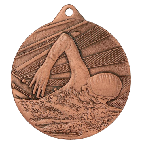 Brązowy medal pływanie ME003/B – okrągły medal śr. 5 cm z motywem pływaka stylem dowolnym. Wykonany z metalu, grubość 2 mm. Idealna nagroda na zawody pływackie i ligę szkolną.