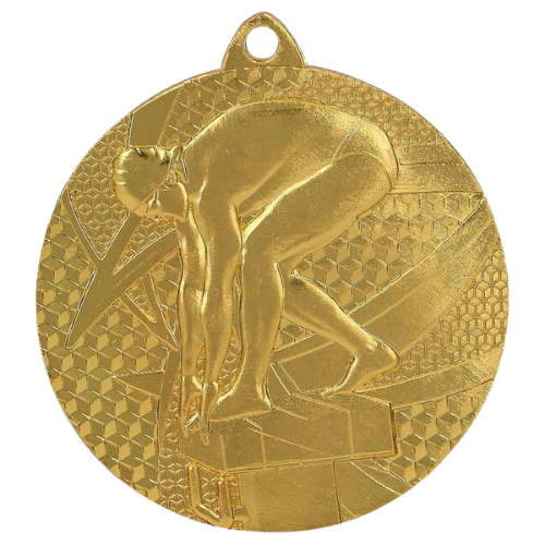 Złoty medal pływanie MMC7450/G – okrągły medal śr. 5 cm z motywem pływaka na starcie. Wykonany z metalu, grubość 2 mm. Idealna nagroda na zawody pływackie i ligę szkolną.