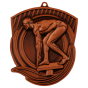 Brązowy medal pływanie MD8062/B – medal w kształcie tarczy 79x62 mm z motywem pływaka na starcie. Wykonany z metalu, grubość 3 mm. Idealna nagroda na zawody pływackie i ligę szkolną.