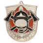 Srebrny medal straż pożarna MD8050/S – medal w kształcie tarczy 79x75 mm z motywem hełmu strażackiego i toporów. Wykonany z metalu z kolorowymi emaliami. Idealna nagroda na zawody i uroczystości strażackie.