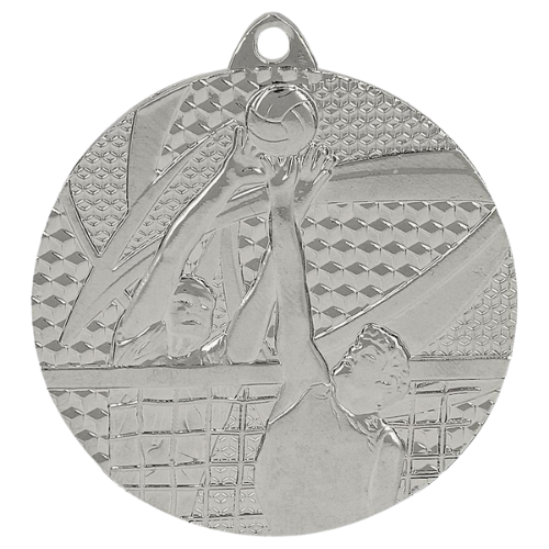 Srebrny medal siatkówka MMC7650/S – okrągły medal śr. 5 cm z motywem zawodnika zbijającego piłkę. Wykonany z metalu, grubość 2 mm. Idealna nagroda na turniej siatkówki i ligę szkolną.