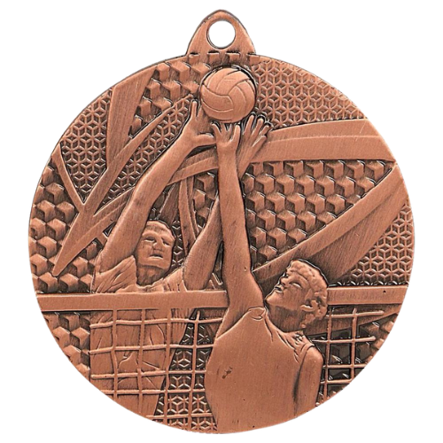 Brązowy medal siatkówka MMC7650/B – okrągły medal śr. 5 cm z motywem zawodnika zbijającego piłkę. Wykonany z metalu, grubość 2 mm. Idealna nagroda na turniej siatkówki i ligę szkolną.