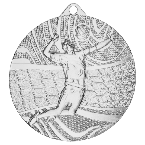 Srebrny medal siatkówka MMC41050/S – okrągły medal śr. 5 cm z motywem zawodniczki serwującej. Wykonany z metalu, grubość 2 mm. Idealna nagroda na turniej siatkówki i ligę szkolną.