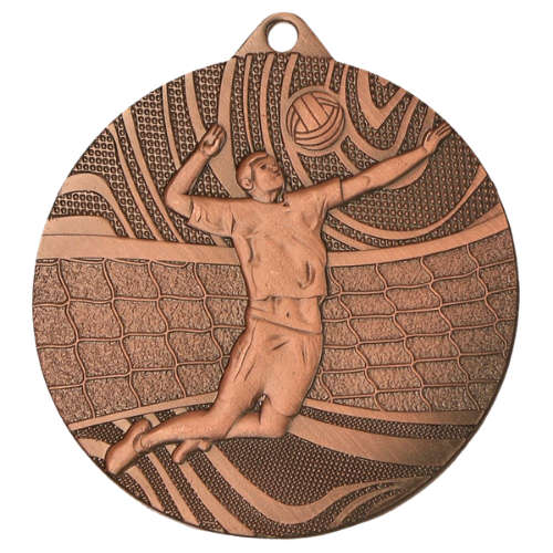 Brązowy medal siatkówka MMC41050/B – okrągły medal śr. 5 cm z motywem zawodniczki serwującej. Wykonany z metalu, grubość 2 mm. Idealna nagroda na turniej siatkówki i ligę szkolną.