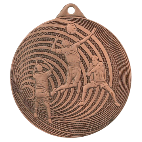 Brązowy medal siatkówka MMC3073/B – okrągły medal śr. 7 cm z motywem zawodników przy siatce. Wykonany z metalu, grubość 2,5 mm. Idealna nagroda na turniej siatkówki i ligę szkolną.