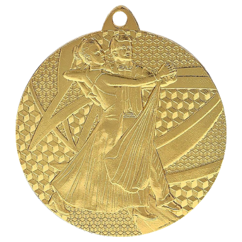 Złoty medal taniec MMC7850/G – okrągły medal śr. 5 cm z motywem pary tanecznej. Wykonany z metalu, grubość 2 mm. Idealna nagroda na turniej taneczny i przegląd artystyczny.