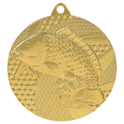 Złoty medal wędkarstwo MMC7950/G – okrągły medal śr. 5 cm z motywem ryby. Wykonany z metalu, grubość 2 mm. Idealna nagroda na zawody wędkarskie i turnieje klubowe.