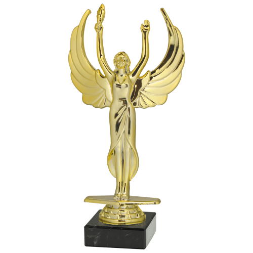 Statuetka Nike ST.950.01.A – złota statuetka uskrzydlonej bogini zwycięstwa na czarnej podstawie marmurowej. Wysokość 195 mm. Idealna nagroda na zawody sportowe i uroczystości.