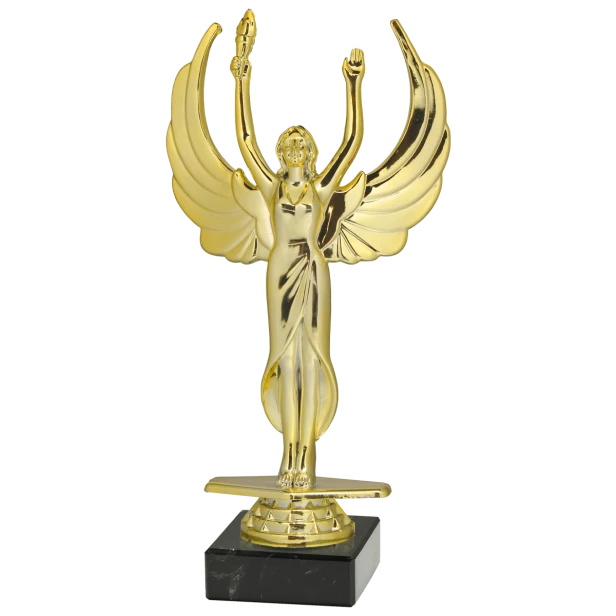Statuetka Nike ST.950.01.A – złota statuetka uskrzydlonej bogini zwycięstwa na czarnej podstawie marmurowej. Wysokość 195 mm. Idealna nagroda na zawody sportowe i uroczystości.
