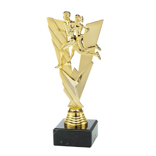 Statuetka biegowa ST.207.01.A – złota statuetka biegacza, na czarnej podstawie marmurowej. Wysokość 210 mm. Idealna nagroda na biegi i zawody lekkoatletyczne.