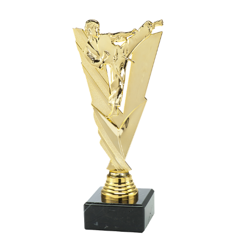 Statuetka karate ST.208.01.A – złota statuetka karateki, na czarnej podstawie marmurowej. Wysokość 210 mm. Idealna nagroda na zawody karate i sztuk walki.