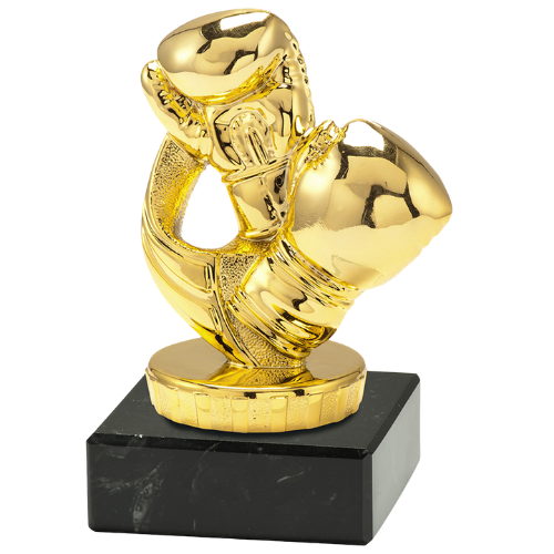 Statuetka bokserska ST.916.01.A – złota statuetka z rękawicami bokserskimi, na czarnej podstawie marmurowej. Wysokość 100 mm. Idealna nagroda na zawody bokserskie i sztuk walki.