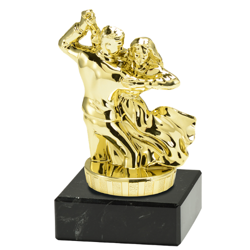 Statuetka taniec ST.939.01.A – złota statuetka tańczącej pary, na czarnej podstawie marmurowej. Wysokość 100 mm. Idealna nagroda na turnieje taneczne i zawody tańca.