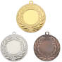 Medal D111 – metalowy medal śr. 50 mm z bogatym laurowym wieńcem. Miejsce na emblemat śr. 25 mm z przodu oraz pole na grawer śr. 46 mm z tyłu. Dostępny w trzech wersjach kolorystycznych: złotej, srebrnej i brązowej. Idealny na zawody sportowe i turnieje.