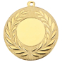 Medal złoty D111.01 – metalowy medal śr. 50 mm z bogatym laurowym wieńcem. Miejsce na emblemat śr. 25 mm z przodu oraz pole na grawer śr. 46 mm z tyłu. Idealny na pierwsze miejsce, zawody sportowe i turnieje.