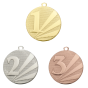 Medal D112 – metalowy medal śr. 50 mm z wytłoczoną cyfrą miejsca i promienistym tłem. Pole na grawer śr. 46 mm z tyłu. Dostępny w trzech wersjach: złotej (1. miejsce), srebrnej (2. miejsce) i brązowej (3. miejsce). Idealny na zawody sportowe i turnieje.