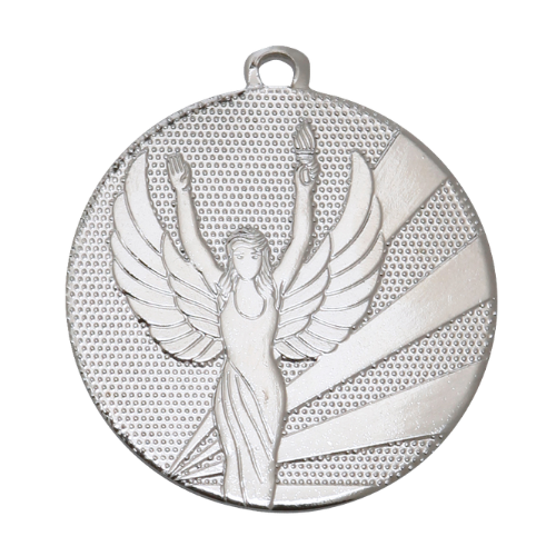 Medal srebrny Wiktoria D112J.02 – metalowy medal śr. 50 mm z wytłoczoną postacią uskrzydlonej bogini zwycięstwa. Pole na grawer śr. 46 mm z tyłu. Idealny na drugie miejsce, zawody sportowe i turnieje.