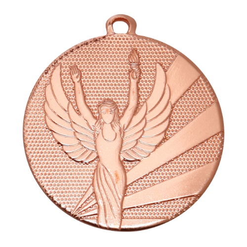Medal brązowy Wiktoria D112J.03 – metalowy medal śr. 50 mm z wytłoczoną postacią uskrzydlonej bogini zwycięstwa. Pole na grawer śr. 46 mm z tyłu. Idealny na trzecie miejsce, zawody sportowe i turnieje.