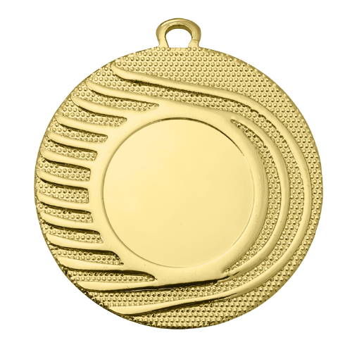 Medal złoty DI5001.01 – metalowy medal śr. 50 mm z promienistym, falistym wykończeniem. Miejsce na emblemat śr. 25 mm z przodu oraz pole na grawer śr. 46 mm z tyłu. Idealny na pierwsze miejsce, zawody sportowe i turnieje.