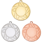 Medal ME.085 – metalowy medal śr. 50 mm z geometrycznym, gwiaździstym wzorem. Miejsce na emblemat śr. 25 mm z przodu oraz pole na grawer z tyłu. Dostępny w trzech wersjach: złotej, srebrnej i brązowej. Idealny na zawody sportowe i turnieje.