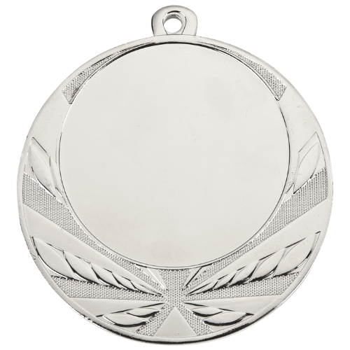 Medal srebrny D114.02 – klasyczny okrągły medal z motywem laurowym, wykonany z metalu. Miejsce na emblemat z przodu oraz pole na grawer z tyłu. Idealny na drugie miejsce, zawody sportowe i uroczystości.