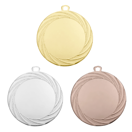 Medal DI7001 efektowny okrągły medal ze spiralnym wzorem na obrzeżu, wykonany z metalu. Miejsce na emblemat oraz pole na grawer z tyłu. Dostępny w trzech wersjach kolorystycznych: złotej, srebrnej i brązowej. Idealny na zawody sportowe i uroczystości.