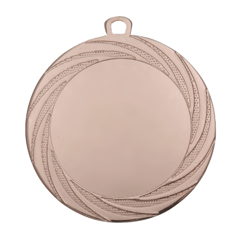 Medal brązowy DI7001.03 – efektowny okrągły medal ze spiralnym wzorem na obrzeżu, wykonany z metalu. Miejsce na emblemat z przodu oraz pole na grawer z tyłu. Idealny na trzecie miejsce, zawody sportowe i uroczystości.