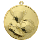 Medal złoty ME.047.01.C – medal piłkarski z reliefem pucharu, piłki i buta, wykonany z zamaku. Idealny na pierwsze miejsce, turnieje piłki nożnej i zawody sportowe.