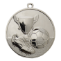 Medal srebrny ME.047.02.C – medal piłkarski z reliefem pucharu, piłki i buta, wykonany z zamaku. Idealny na drugie miejsce, turnieje piłki nożnej i zawody sportowe.