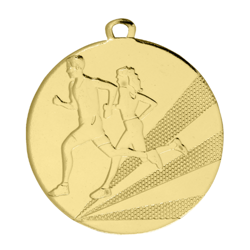Medal złoty D112B.01 – medal biegowy z wizerunkiem biegaczy, wykonany z metalu. Pole na grawer z tyłu. Idealny na pierwsze miejsce, biegi i zawody lekkoatletyczne.