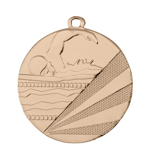 Medal brązowy D112C.03 – medal pływacki z wizerunkiem pływaka, wykonany z metalu. Pole na grawer z tyłu. Idealny na trzecie miejsce i zawody pływackie.