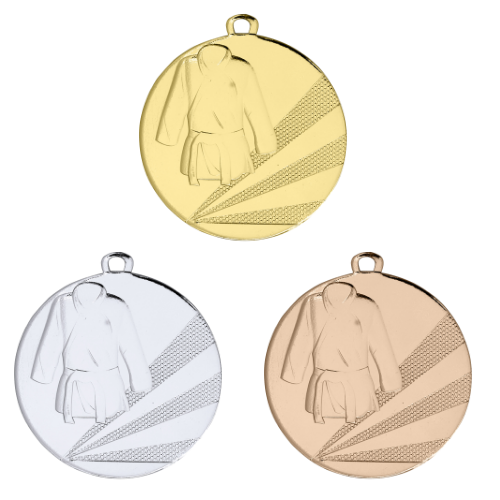 Medal D112D – medal sztuk walki z wizerunkiem kimona, wykonany z metalu. Pole na grawer z tyłu. Dostępny w wersji złotej, srebrnej i brązowej. Idealny na zawody judo, karate i inne sztuki walki.