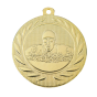Medal złoty DI5000.H.01 – medal pływacki z wizerunkiem pływaka w wieńcu laurowym, wykonany z metalu. Pole na grawer z tyłu. Idealny na pierwsze miejsce i zawody pływackie.
