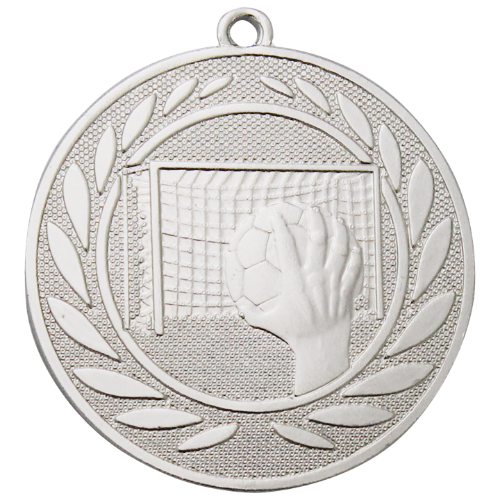 Medal srebrny DI5000.ZC.02 – medal z motywem piłki ręcznej: dłoń z piłką i bramka w wieńcu laurowym, wykonany z metalu. Pole na grawer z tyłu. Idealny na drugie miejsce w zawodach piłki ręcznej.