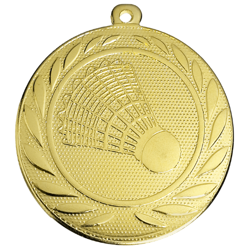 Medal złoty DI5000.ZG.01 – medal z motywem badmintona: lotka w wieńcu laurowym, wykonany z metalu. Pole na grawer z tyłu. Idealny na pierwsze miejsce w turnieju badmintona.