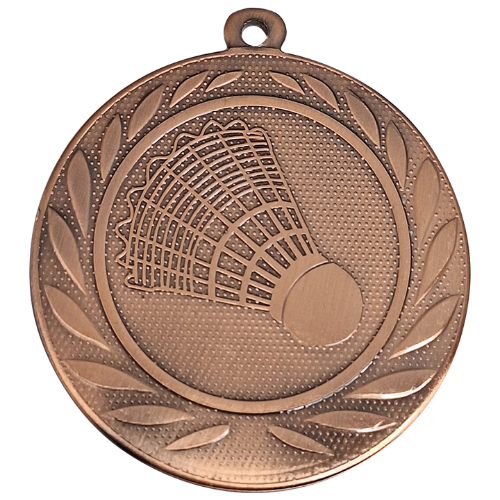 Medal brązowy DI5000.ZG.03 – medal z motywem badmintona: lotka w wieńcu laurowym, wykonany z metalu. Pole na grawer z tyłu. Idealny na trzecie miejsce w turnieju badmintona.