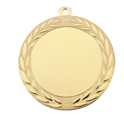 medal_me072_złoty.pngaMedal złoty ME.072.01.D – okrągły medal z wieńcem laurowym zdobiącym obrzeże, wykonany z metalu. Miejsce na emblemat z przodu oraz pole na grawer z tyłu. Idealny na pierwsze miejsce, zawody sportowe i uroczystości.