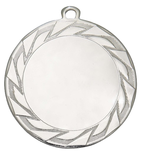 Medal srebrny DI7008.02 – okrągły medal z ozdobnym wieńcem laurowym wokół obrzeża, wykonany z metalu. Miejsce na emblemat z przodu oraz pole na grawer z tyłu. Idealny na drugie miejsce, zawody sportowe i uroczystości.