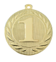 Medal złoty DI5000.D.01 – metalowy medal śr. 50 mm z wytłoczoną cyfrą „1" w wieńcu laurowym. Pole na grawer śr. 46 mm z tyłu. Idealny na pierwsze miejsce w zawodach sportowych i turniejach.